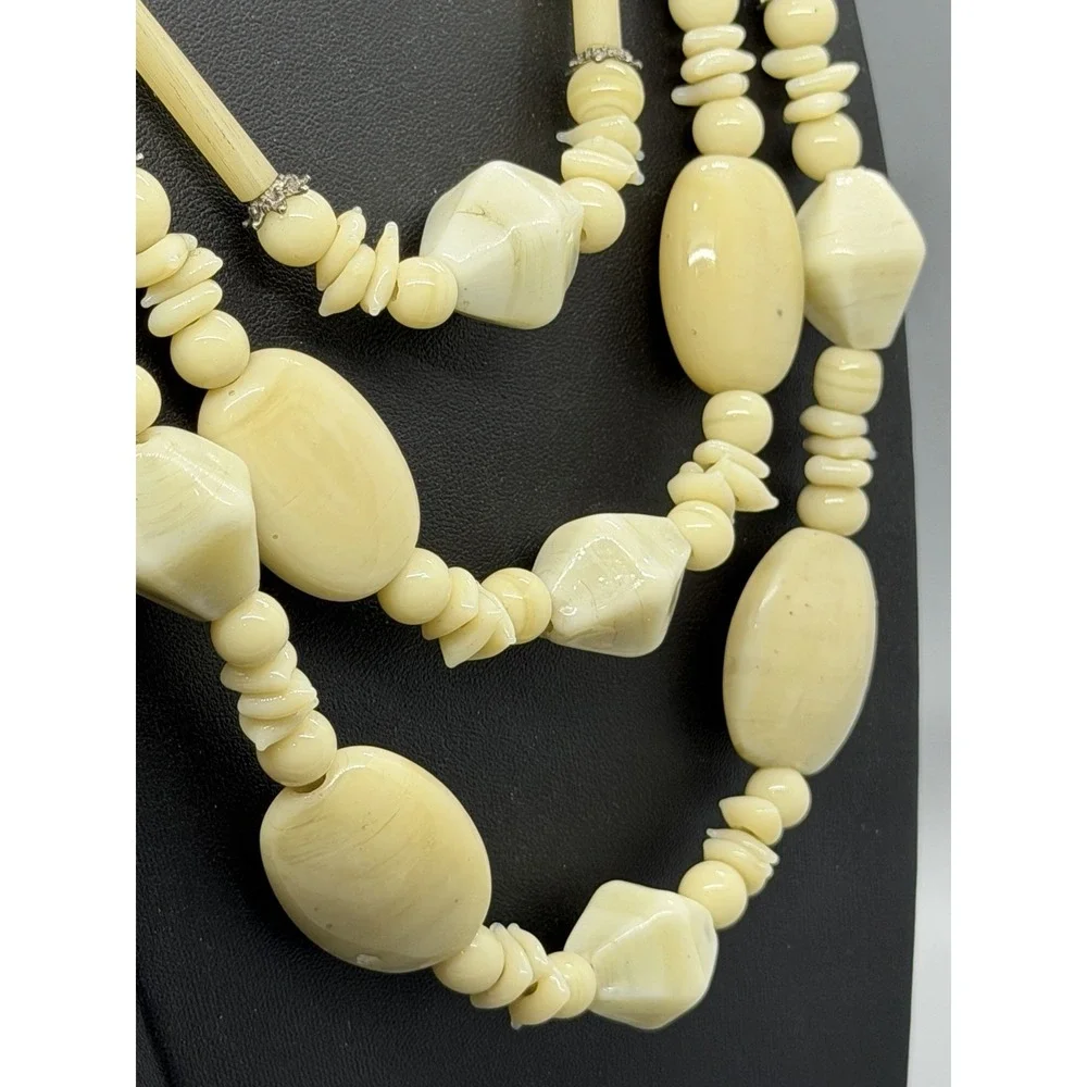 Vintage Multi Strand Glass and Stone Bead Statement 17